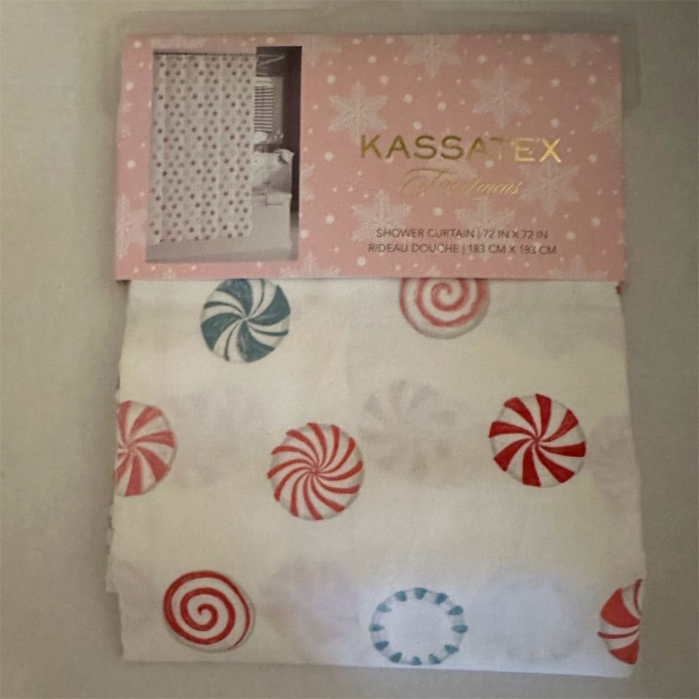Kassatex Peppermint Swirl Shower Curtain 72x72 Multicolor Festive Holiday